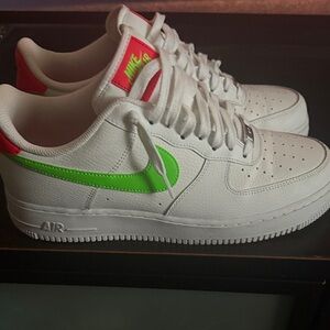Nike Air Force 1 White with Neon Green and Pink Accents
